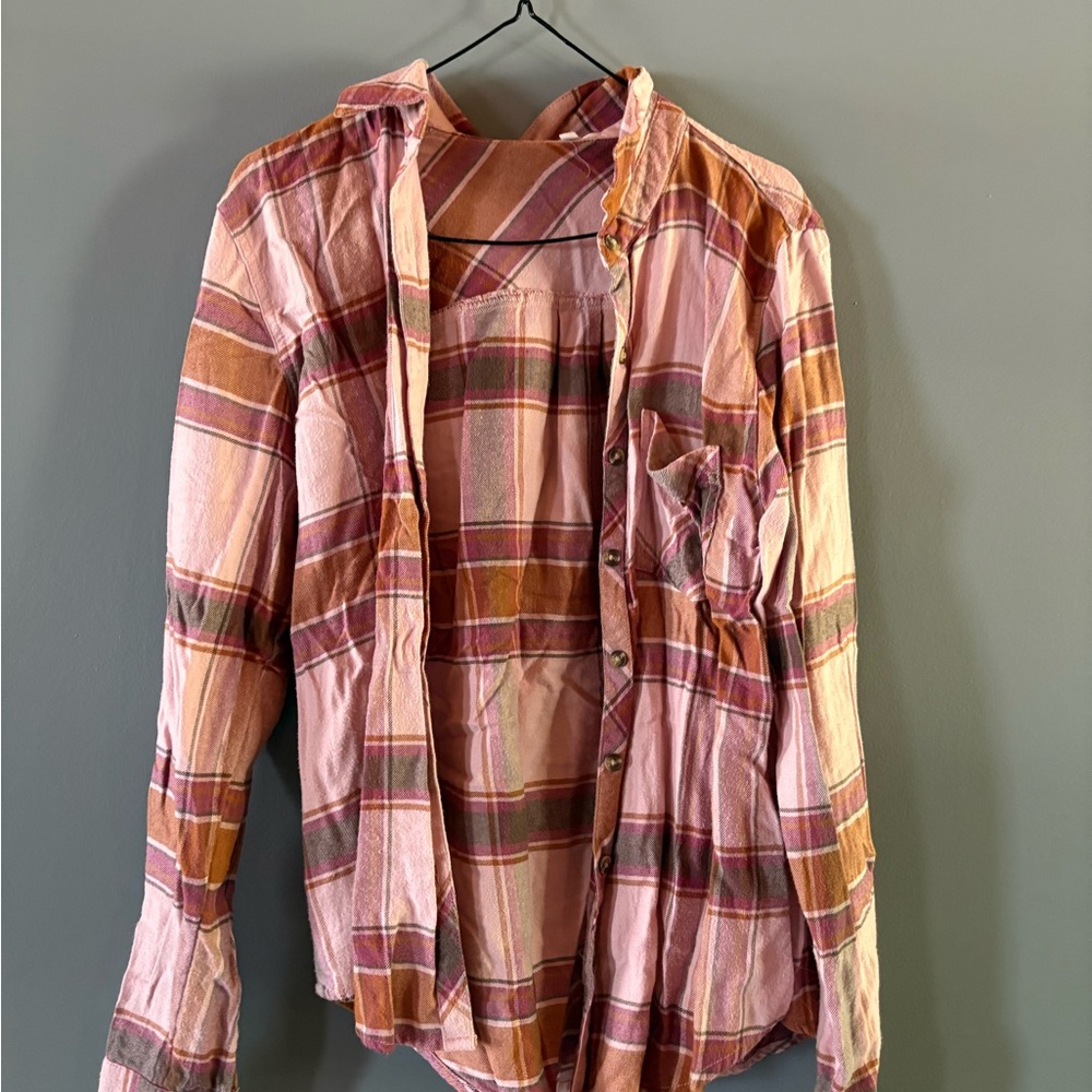 Maurices Pink and Orange Plaid Shirt